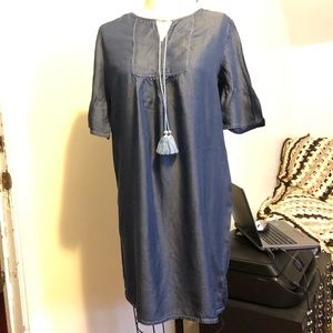 Denim Cotton Peasant Dress